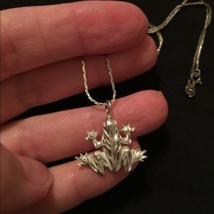Vintage Sterling Silver Frog Necklace